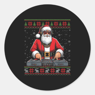 Santa Claus Dj Mixer Music Ugly Christmas Sweater  Classic Round Sticker