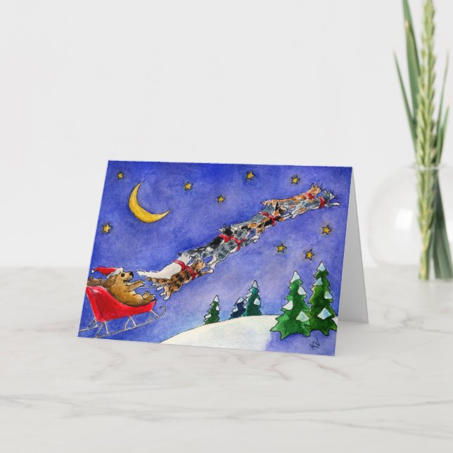 Santa Claus Dog Reindeer Cats funny Christmas card (Front)