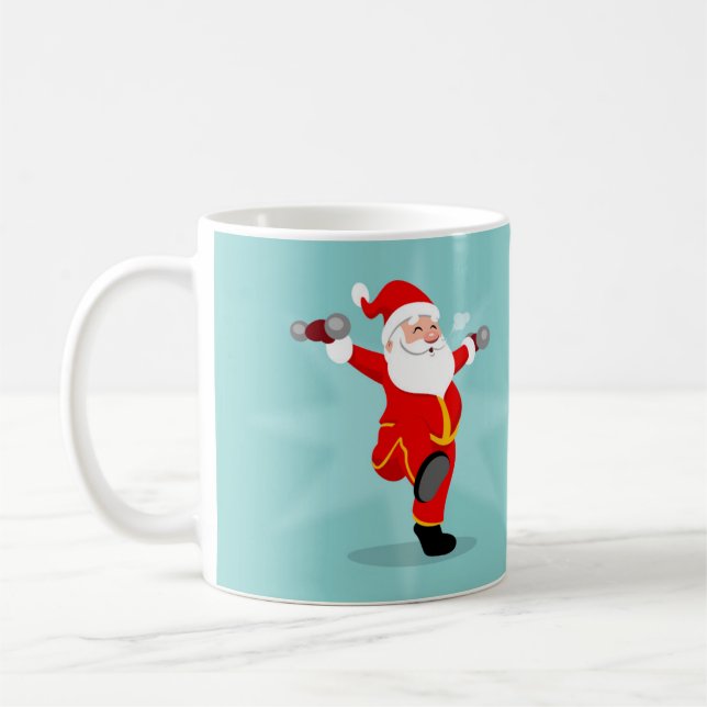 Santa Claus doing fitness exercises Coffee Mug (Left)