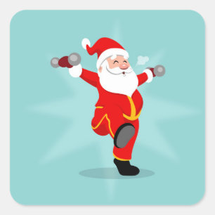 Santa Claus doing fitness exercises Square Sticker