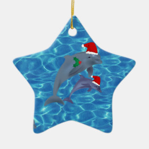 santa claus dolphins ceramic ornament