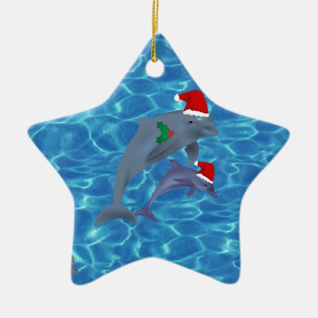 santa claus dolphins ceramic ornament (Front)