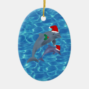 santa claus dolphins ceramic ornament