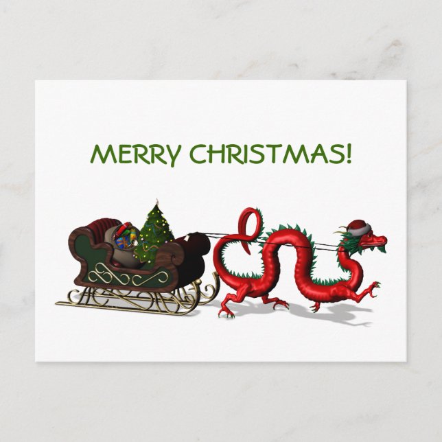Santa Claus Dragon Holiday Postcard (Front)