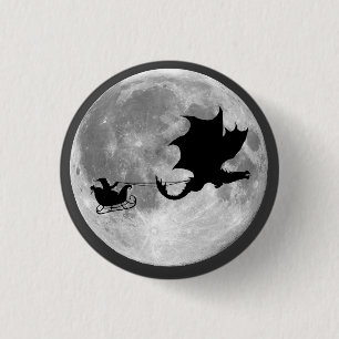 Santa Claus Dragon Rider Sleigh Ride 1 Inch Round Button