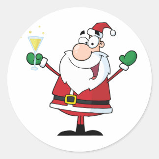 Santa Claus Drinking Champagne Classic Round Sticker