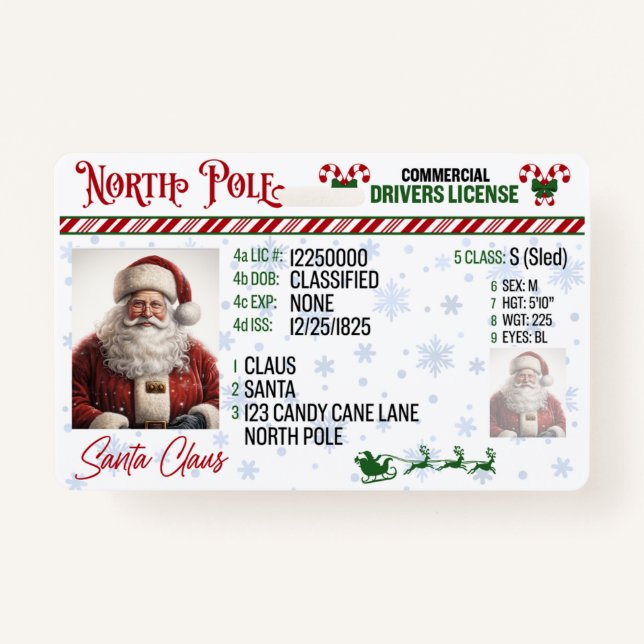 Santa Claus Driver License Christmas Badge (Front)