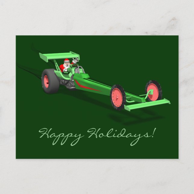 Santa Claus Driving A Dragster Holiday Postcard (Front)