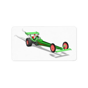 Santa Claus Driving A Dragster Label