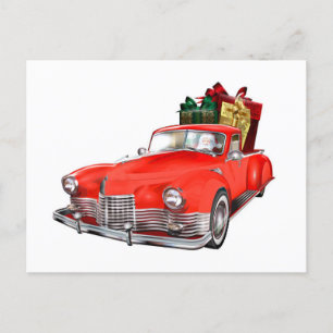 Santa Claus driving a retro car with giftsb Postcard