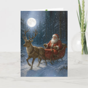 Santa Claus Driving a Sleigh In Moonlight Card
