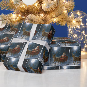 Santa Claus Driving a Sleigh In Moonlight Wrapping Paper