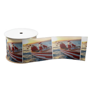 Santa Claus Driving a Speedboat Satin Ribbon