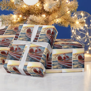 Santa Claus Driving a Speedboat Wrapping Paper