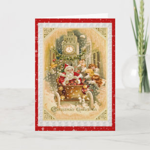 Santa Claus Driving to Town in Automobile Card