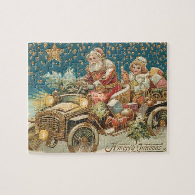 Santa Claus Driving Vintage Car Christmas Jigsaw Puzzle (Horizontal)