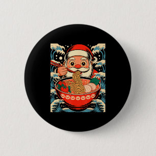 Santa Claus Eating Ramen Noodles Japanese Christma 2 Inch Round Button