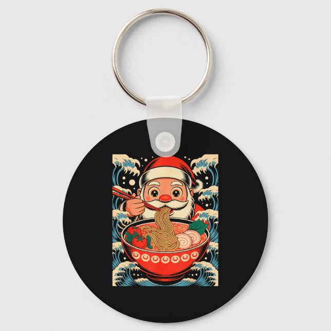 Santa Claus Eating Ramen Noodles Japanese Christma Keychain (Front)