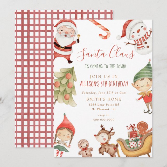 Santa Claus Elves Christmas Kids Birthday Party  Invitation (Front/Back)