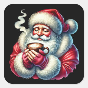 Santa Claus Enjoying a Cozy Drink on a Winter Day Square Sticker