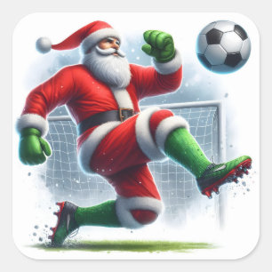 Santa Claus Enjoying a Game of Soccer in Winter Square Sticker