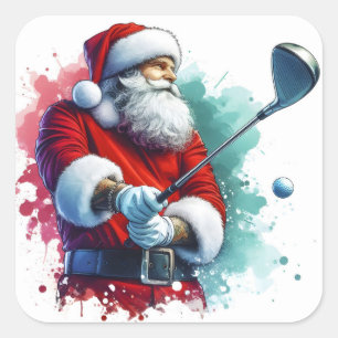 Santa Claus Enjoying a Winter Golf Game Outdoors Square Sticker