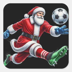 Santa Claus Enjoys a Lively Soccer Match Outdoors Square Sticker