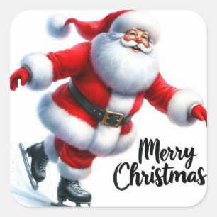 Santa Claus Enjoys Ice Skating During the Holidays Square Sticker