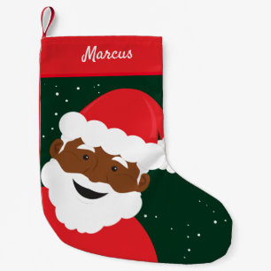 Santa Claus Face Green Brown Skin Name Small Christmas Stocking