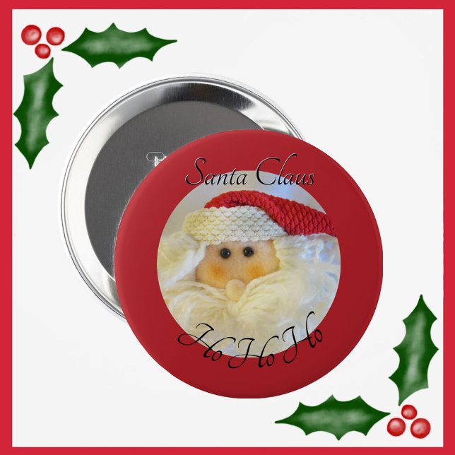 Santa Claus Face Ho Ho Ho with Name Red Christmas 4 Inch Round Button (Creator Uploaded)