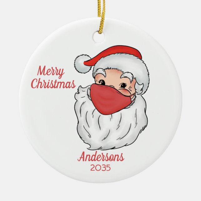 Santa Claus Face Mask Merry Christmas Ceramic Ornament (Front)