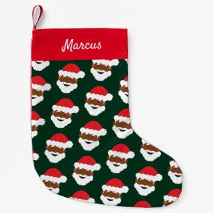 Santa Claus Face Red Green Brown Skin Name Small Christmas Stocking