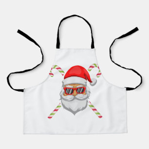 Santa claus face sunglasses sweet cane apron