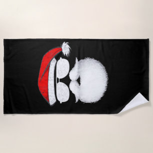 Santa Claus Face Sunglasses With Hat Beard Christm Beach Towel