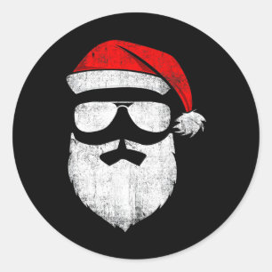 Santa Claus Face Sunglasses With Hat Beard Christm Classic Round Sticker