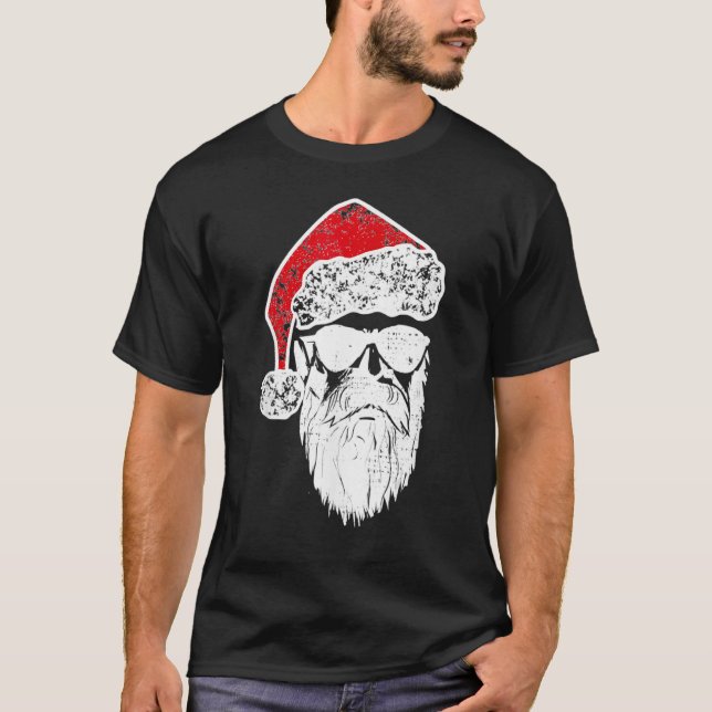 Santa Claus Face Sunglasses with Hat Beard Christm T-Shirt (Front)