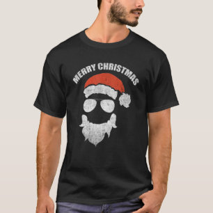 Santa Claus Face Sunglasses with Hat Beard Christm T-Shirt