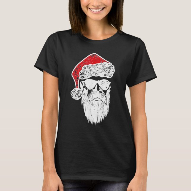 Santa Claus Face Sunglasses with Hat Beard Christm T-Shirt (Front)