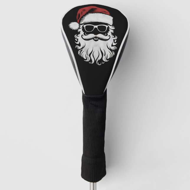 Santa Claus Face Sunglasses With Hat Beard Xmas Golf Head Cover (Front)