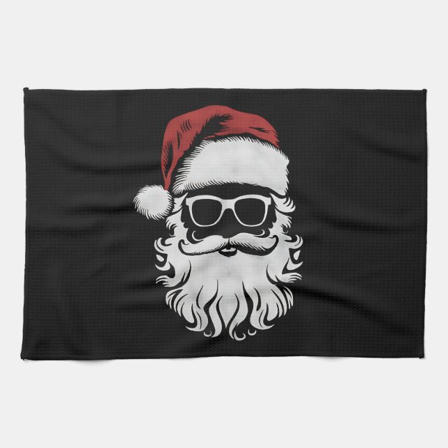 Santa Claus Face Sunglasses With Hat Beard Xmas Kitchen Towel (Horizontal)