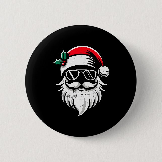 Santa Claus Face Sungles With Hat Beard Christmas  2 Inch Round Button (Front)