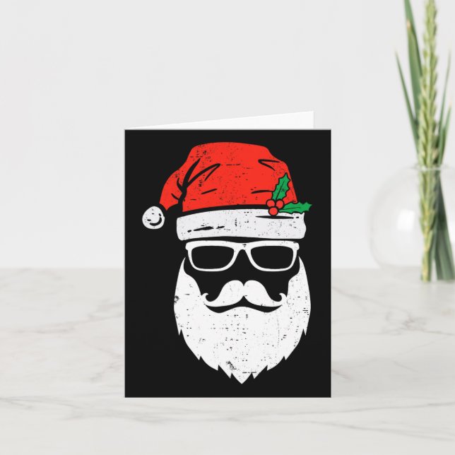 Santa Claus Face Sungles With Hat Beard Christmas  Card (Front)