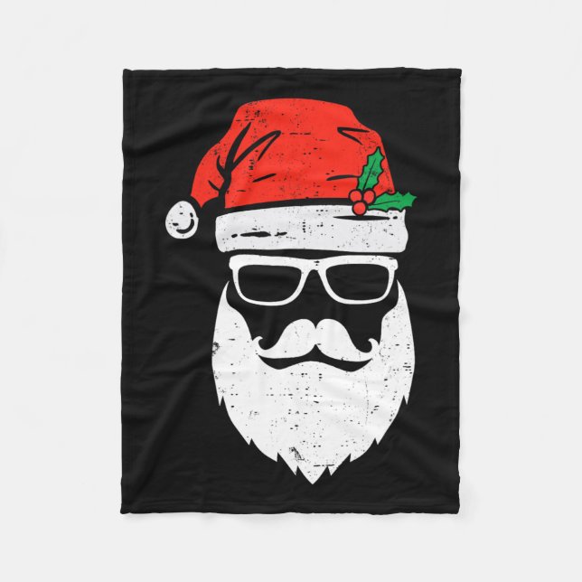 Santa Claus Face Sungles With Hat Beard Christmas  Fleece Blanket (Front)