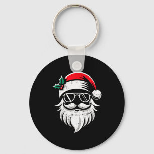 Santa Claus Face Sungles With Hat Beard Christmas Keychain
