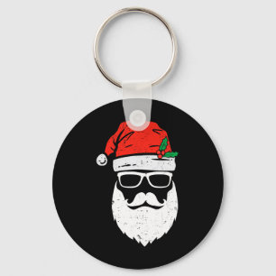 Santa Claus Face Sungles With Hat Beard Christmas Keychain