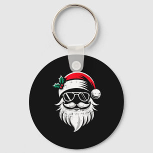 Santa Claus Face Sungles With Hat Beard Christmas Keychain