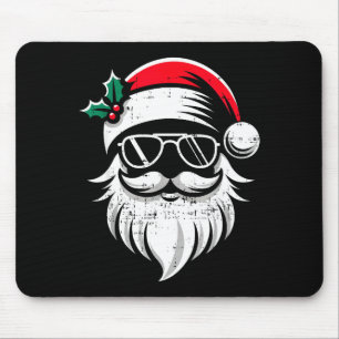 Santa Claus Face Sungles With Hat Beard Christmas  Mouse Pad