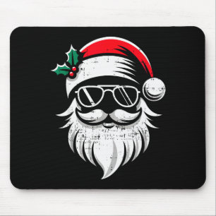 Santa Claus Face Sungles With Hat Beard Christmas Mouse Pad