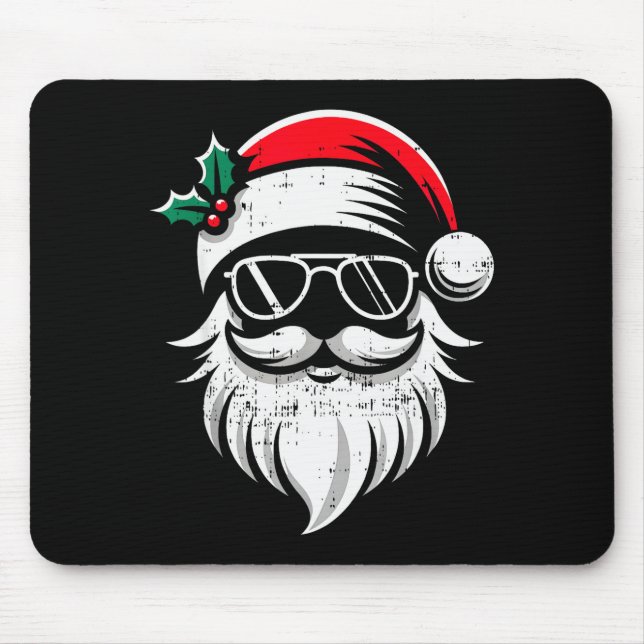 Santa Claus Face Sungles With Hat Beard Christmas  Mouse Pad (Front)