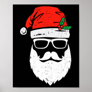 Santa Claus Face Sungles With Hat Beard Christmas Poster